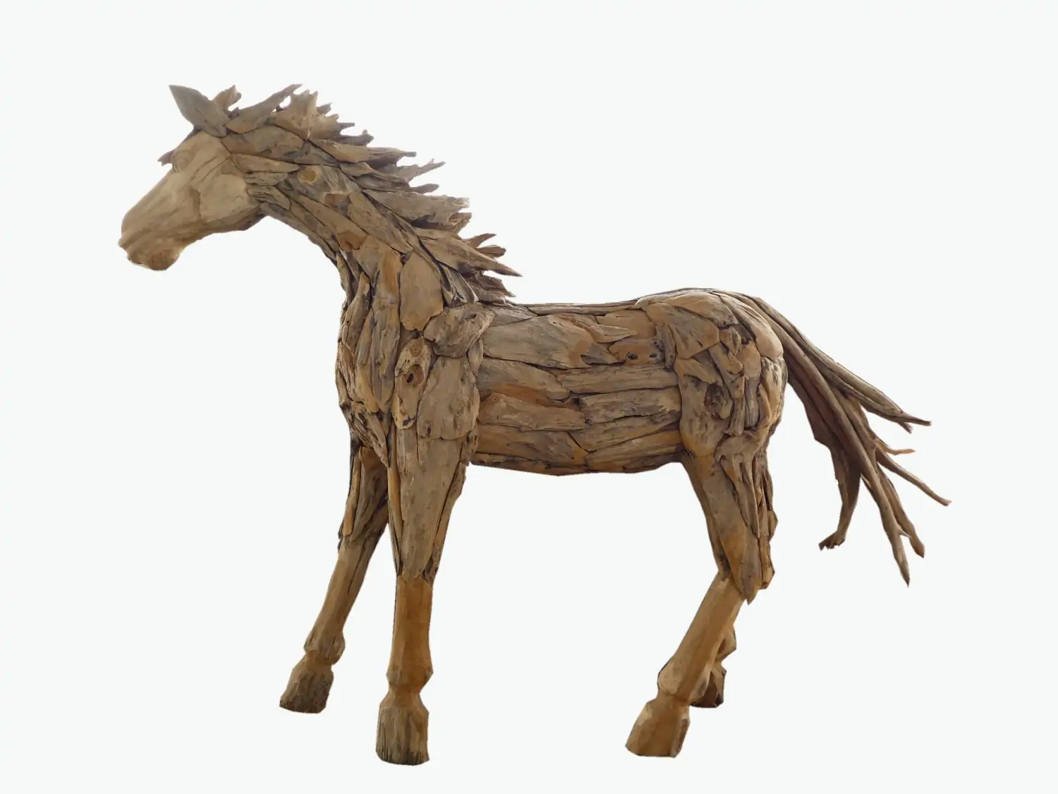  Product image 3 of the product “Standing Horse , the head is carved into wood, the body is made from single teak root pieces. The size is sbout 240cm lenght and 180cm height. ”